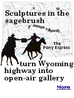 If you plan to travel U.S. Highway 20 between Douglas and Shoshoni, you're in for a treat! Travelers love this stretch of Wyoming road for its roadside gallery. Large, monumental, steel silhouettes line this section of highway. Each art installation celebrates Western heritage and transforms the long, open stretch of highway into a fascinating art exhibit.
